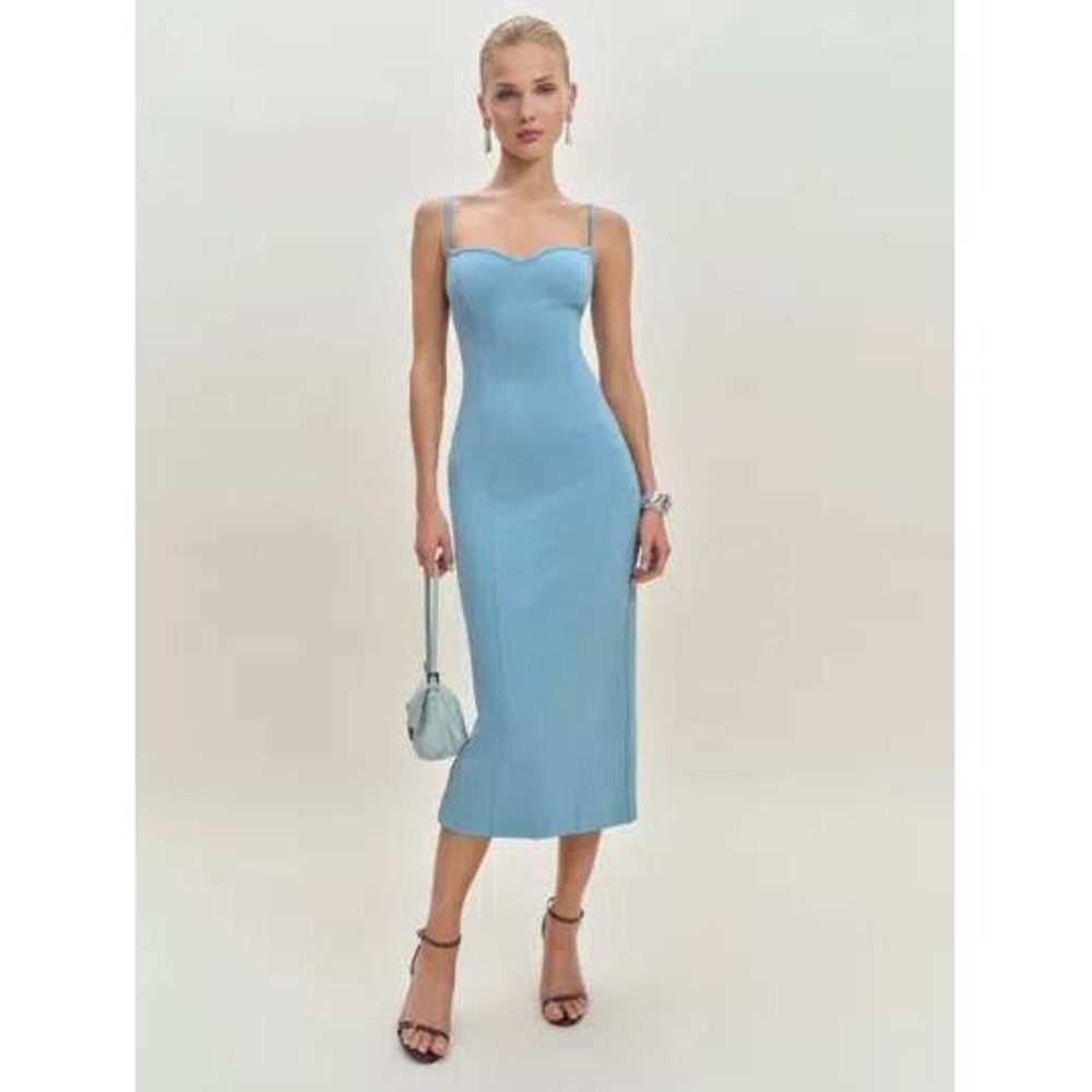 Reformation Remi Knit Midi Dress S Sky Blue Sweetheart Column $178